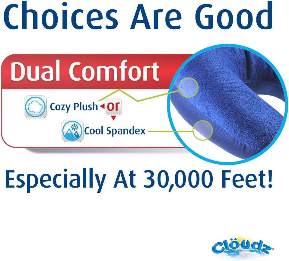 Cloudz Dual Comfort Microbead Airplane Travel Neck Pillow. Super Soft Cozy Plush Fabric on One Side, Cool Relaxing Spandex on The Other!…