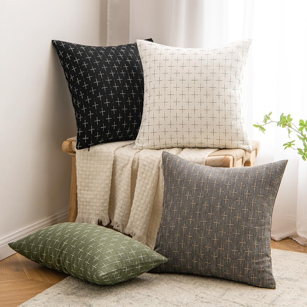 MIULEE Pack of 2 Decorative Burlap Linen Throw Pillow Covers Modern Farmhouse Pillowcase Rustic Woven Textured Cushion Cover for Sofa…