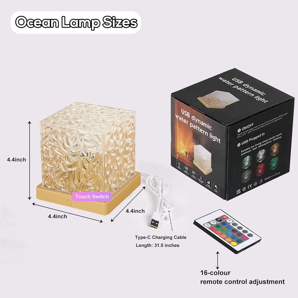 Ocean Wave Projector Light, 16 Colors Havie Cube Lamp, 3D Holographic Water Ripple Lamp with Remote Control, Northern Night Light for…