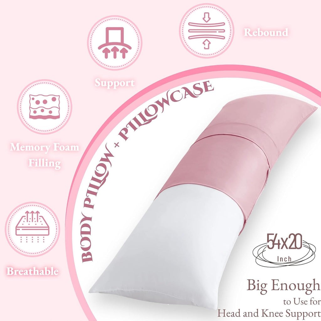 Ubauba Memory Foam Body Pillow with Cover, Full Large Body Pillows Insert for Adults with Envelope Closure Pillowcase, Firm & Fluffy Long…