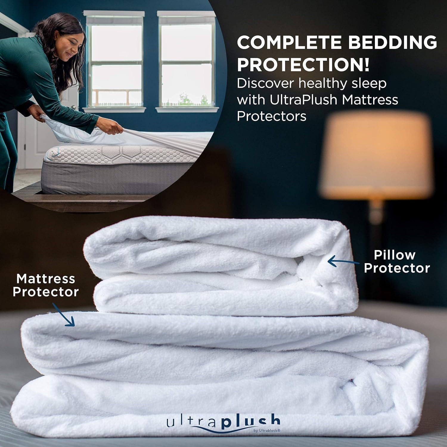 UltraBlock Ultra Plush Premium Waterproof Pillow Protector Set of 2 - Zippered Pillow Case Cover - Super Soft and Quiet Feather Proof…