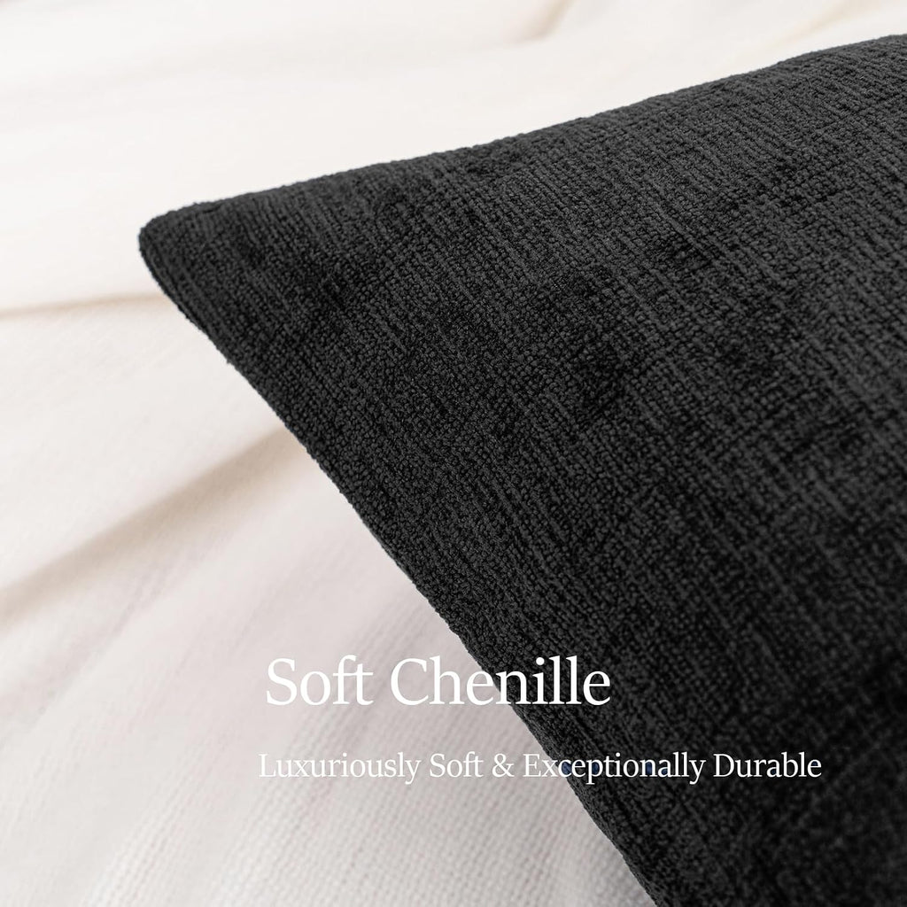 Hwy50 HWY 50 Black Couch Pillow Covers 16x16 Inch Pack of 2, Soft Chenille Decorative Throw Pillow Cases Farmhouse for Sofa Living Room Bed…