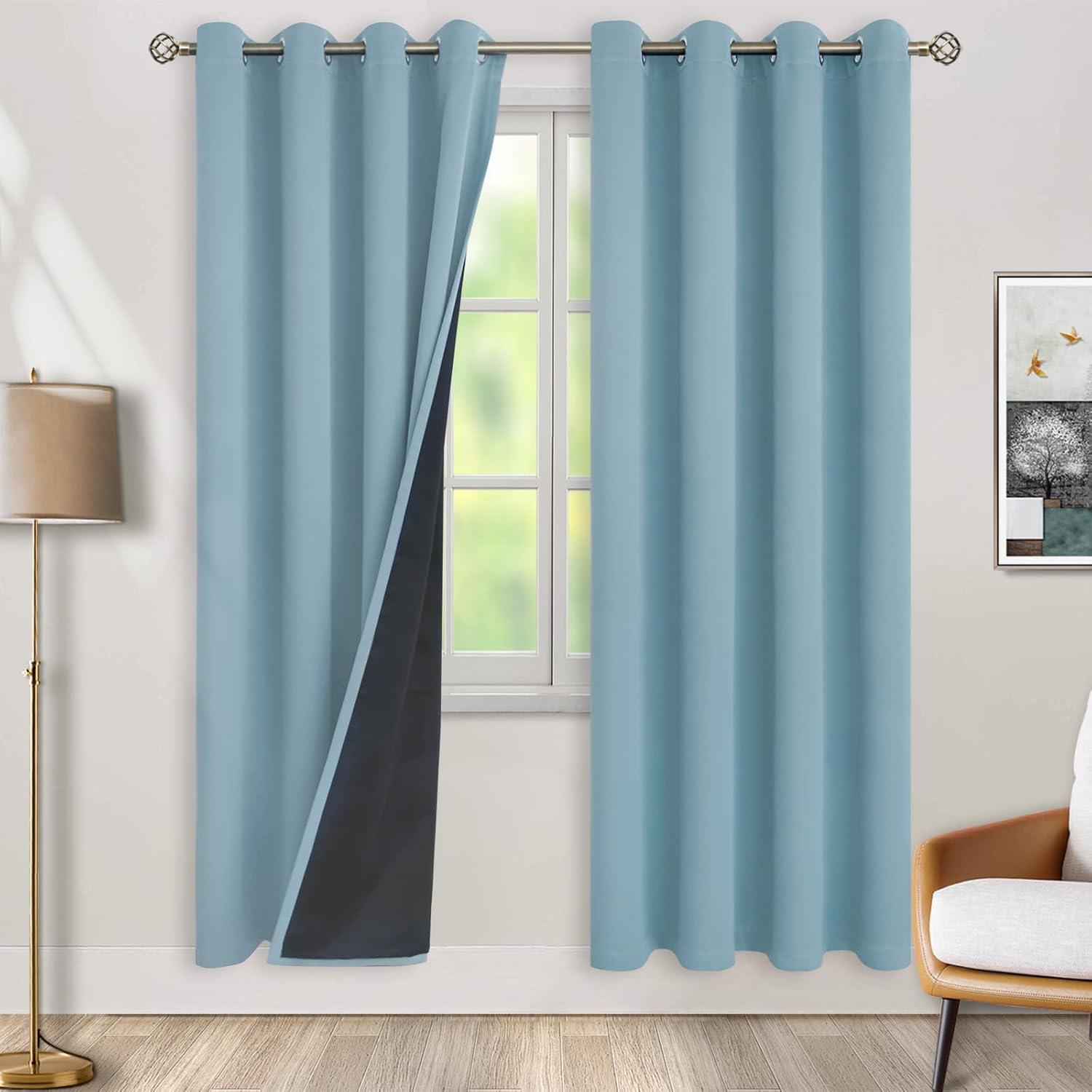BGment Thermal Insulated 100% Blackout Curtains for Bedroom with Black Liner, Double Layer Full Room Darkening Noise Reducing Grommet Curta…