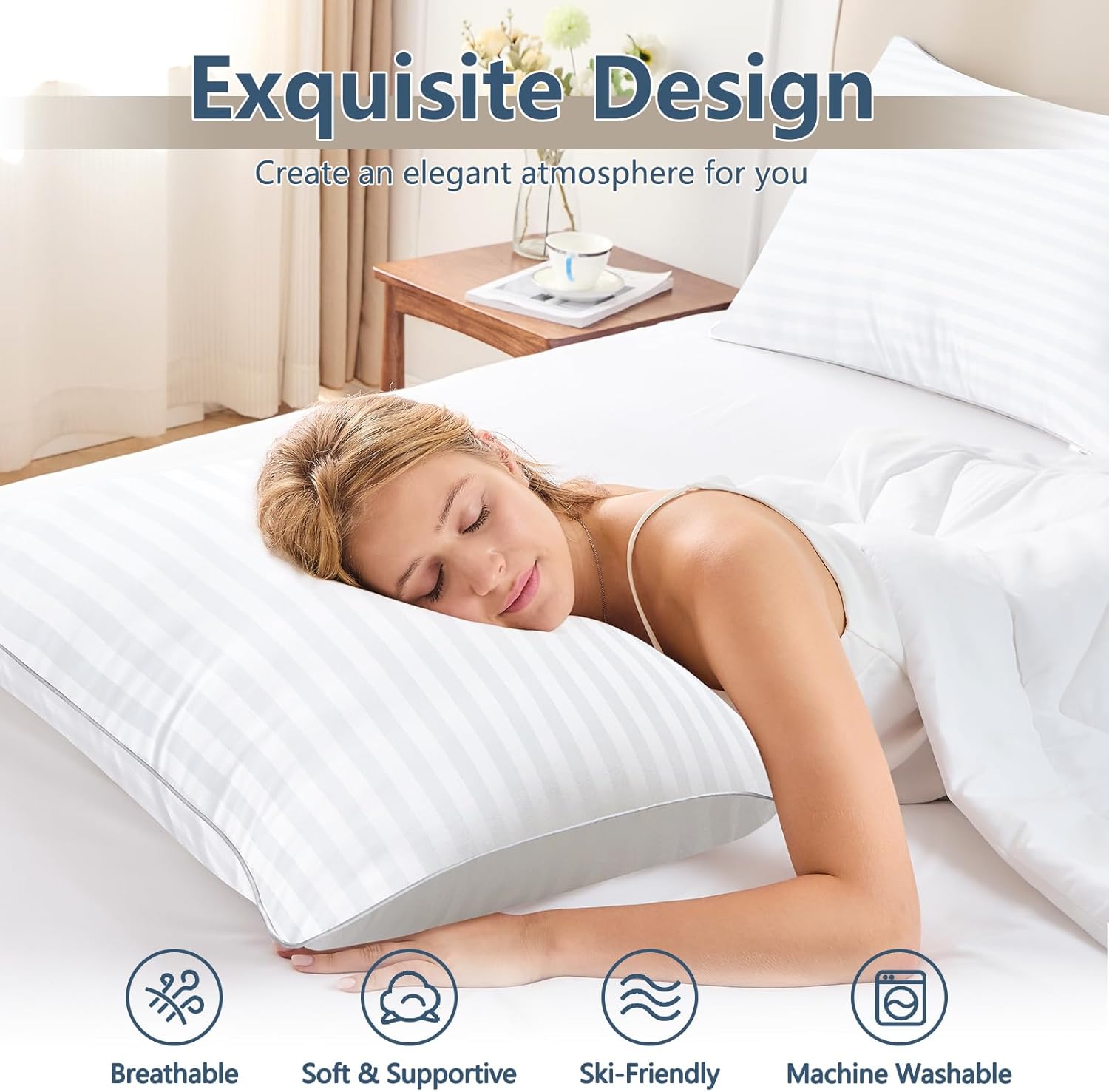 CozyLux Pillows Queen Size Set of 4, Cooling Hotel Quality Bed Pillows with Soft Down Alternative Fill for Side Back and Stomach Sleepers -…