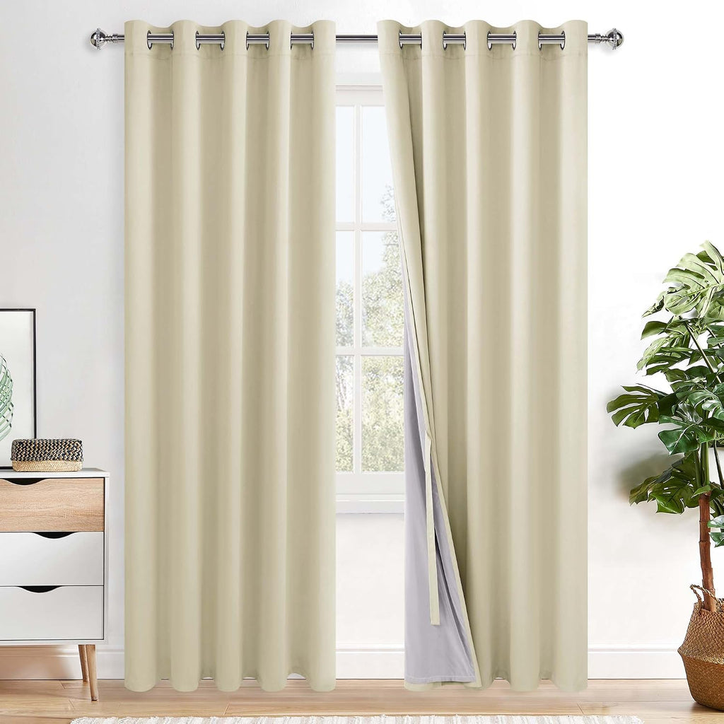 Xwzo 100% Blackout Curtains - Heat and Full Light Blocking Drapes with Black Liner for Bedroom/Laundry Room, Grommet Top Window Panels with…