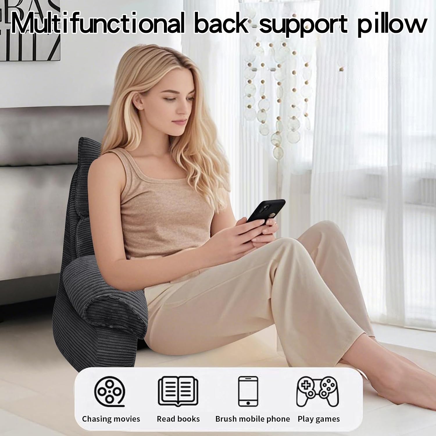RRPAHWTV Reading Pillow for Bed with High Arm Rests, Back Support Pillow for Sitting Up in Bed with Shredded Memory Foam for Reading, TV…