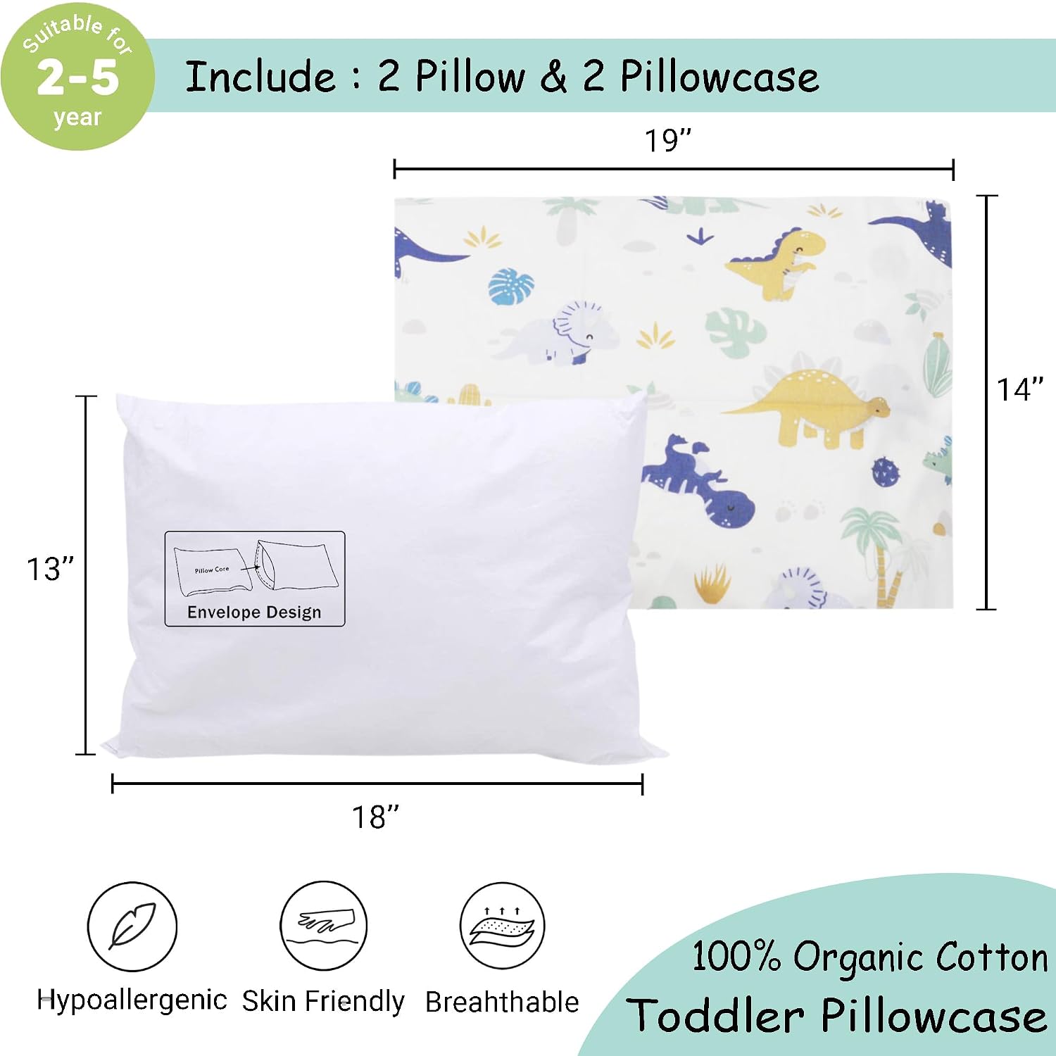 ZPECC-ABrandThatHasBeenFocusedOnBeddingFor20Years ZPECC Toddler Pillow with Pillowcase - Organic Cotton Hypoallergenic Kids Pillow, Baby Es…
