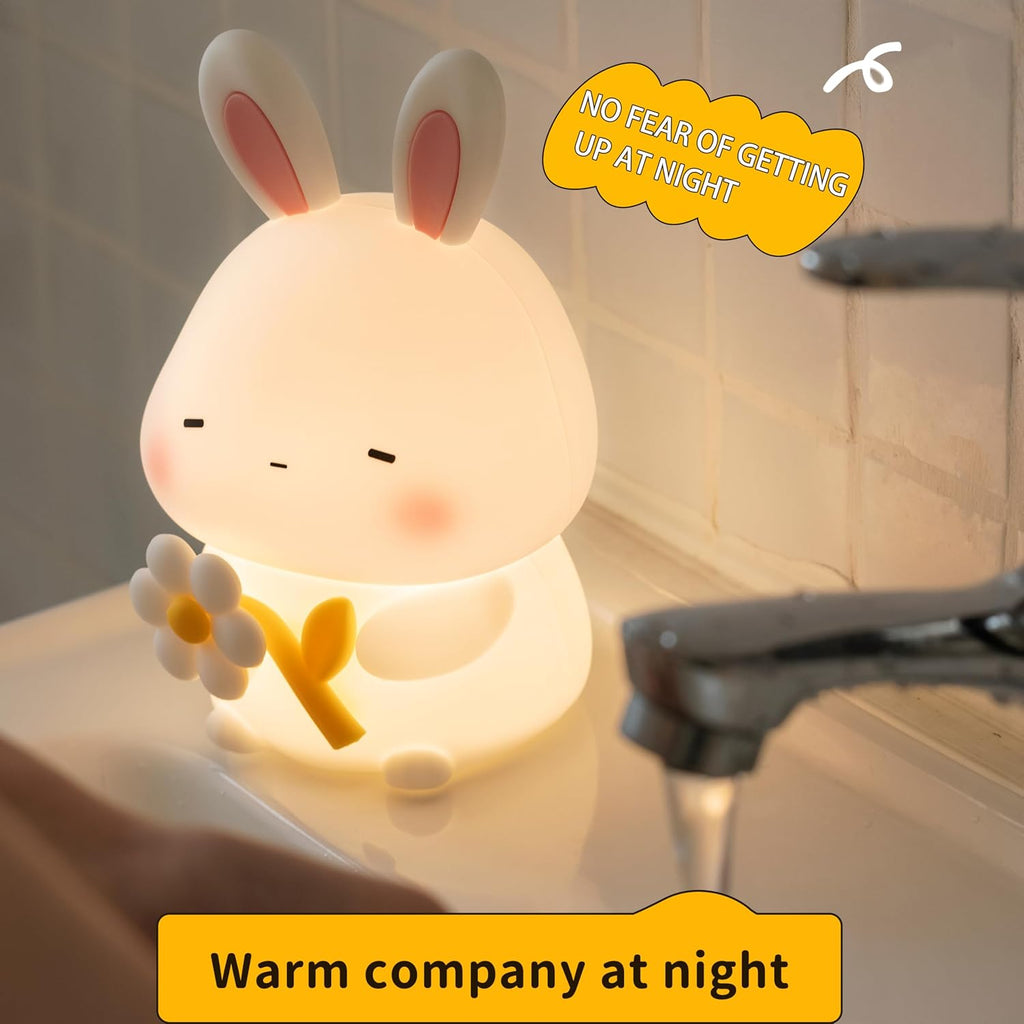 Led Cute Flower Bunny Night Light, Dimmable Timer Kawaii Lamps, Super Squishy Silicone USB Rechargeable Touch Control Night Lamp, Used…