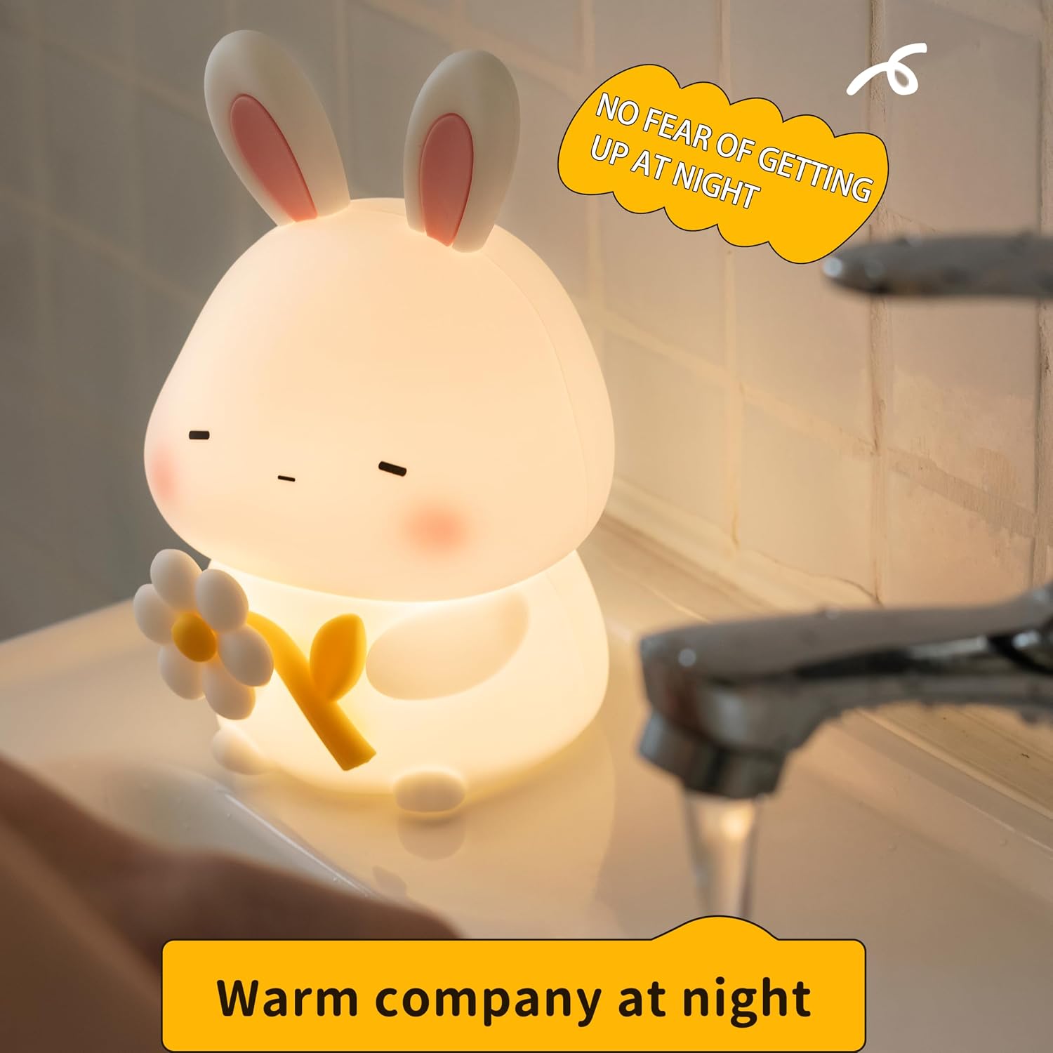 Led Cute Flower Bunny Night Light, Dimmable Timer Kawaii Lamps, Super Squishy Silicone USB Rechargeable Touch Control Night Lamp, Used…