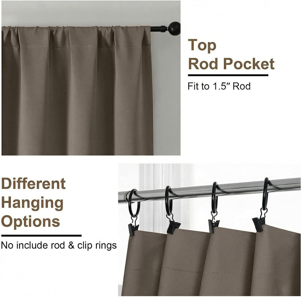 Simplebrand Ava Latte Short Blackout Curtains for Bedroom 54 Inches Long 2 Panels Set, Solid Thermal Insulated, Energy Saving Window Treatm…