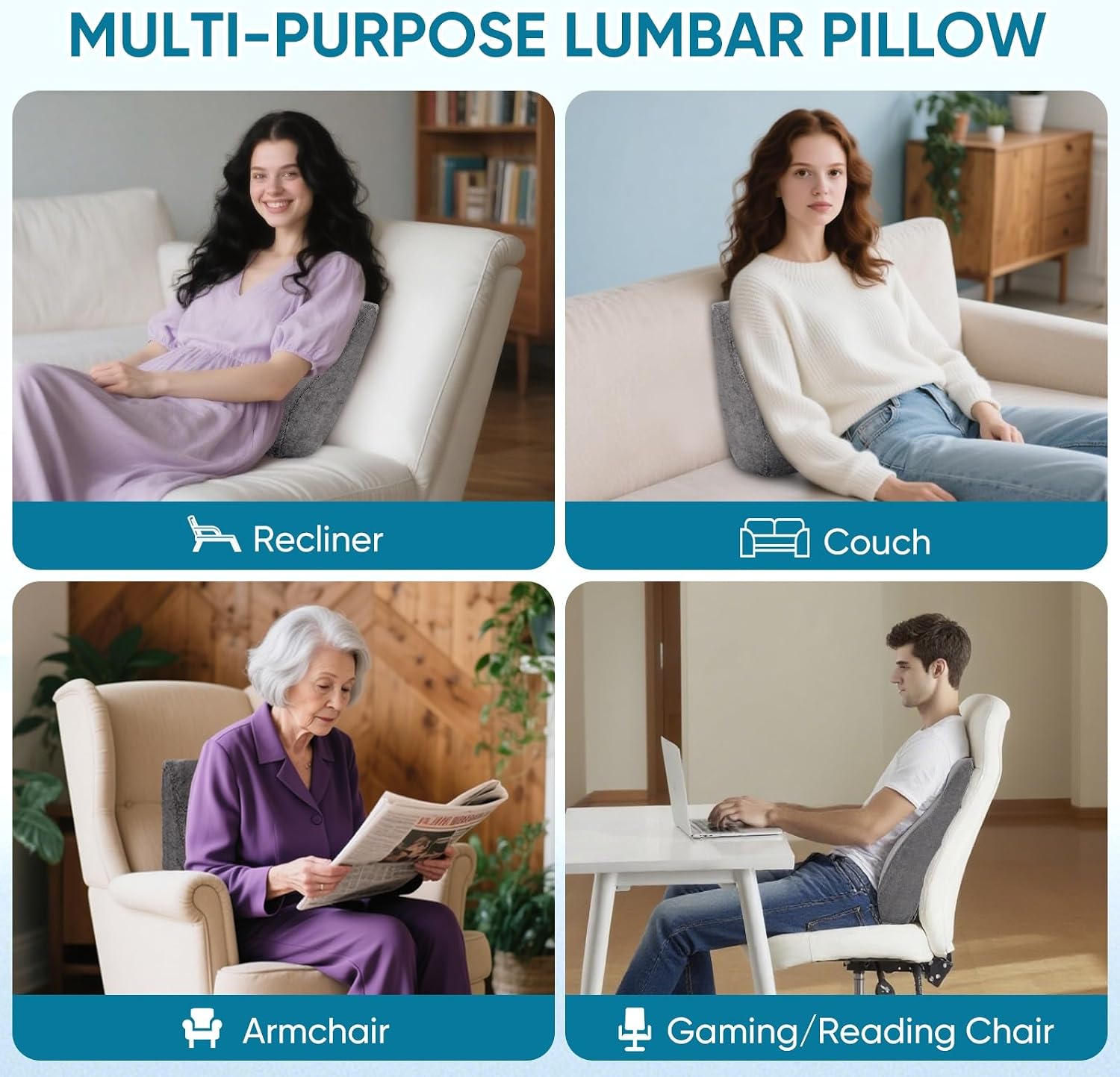 Ahuawa Lumbar Support Pillow for Recliner Chair and Couch, Memory Foam Back Cushion Ergonomic Back Support Pillow for Lower Back, with Sof…