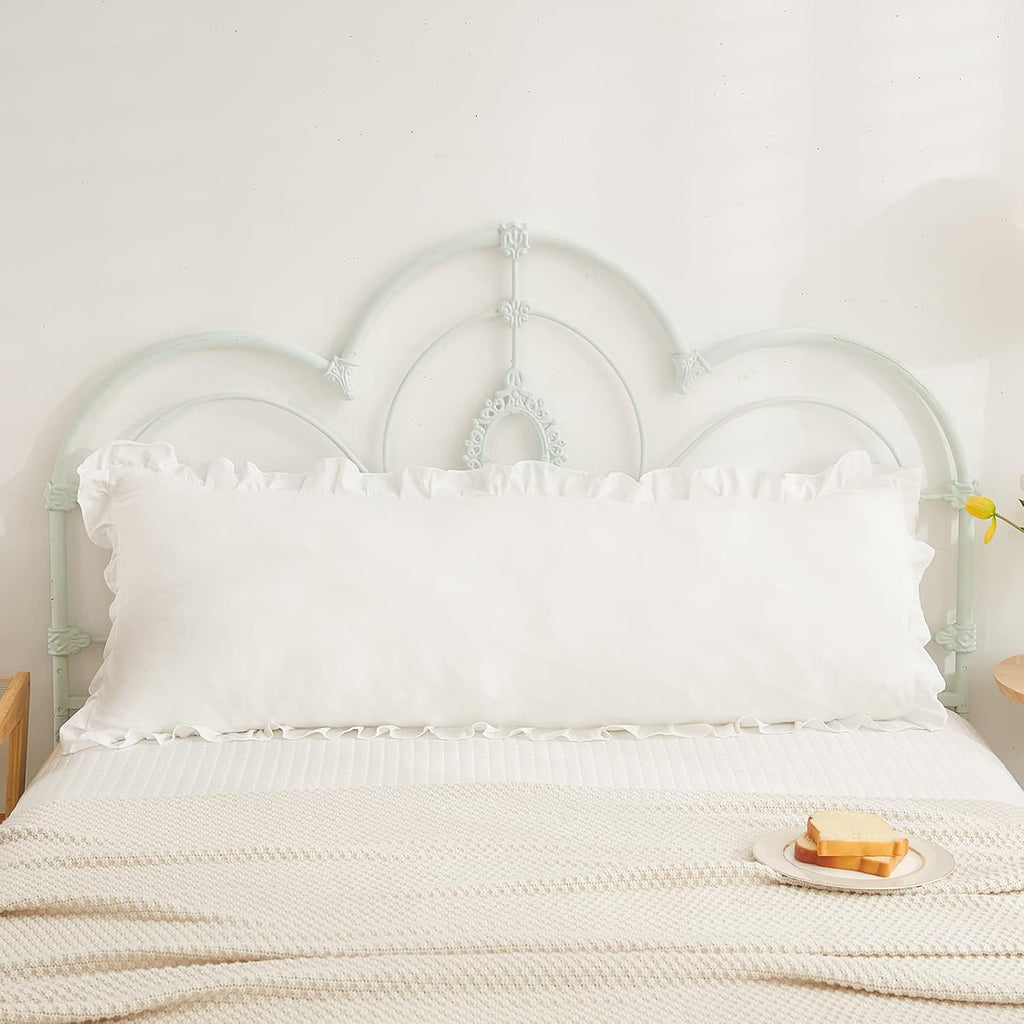 Merryword Boho White Body Pillowcase 20x54in - Ruffled Fringe Decor Sham White