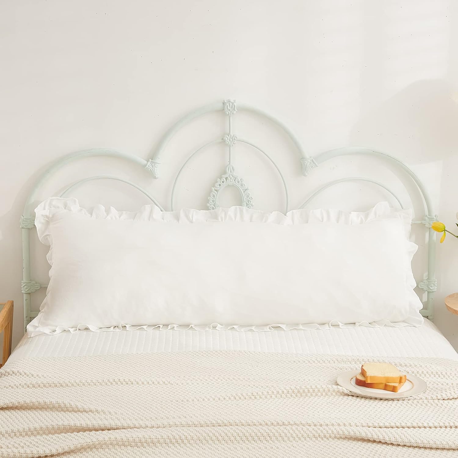 Merryword Boho White Body Pillowcase 20x54in - Ruffled Fringe Decor Sham White