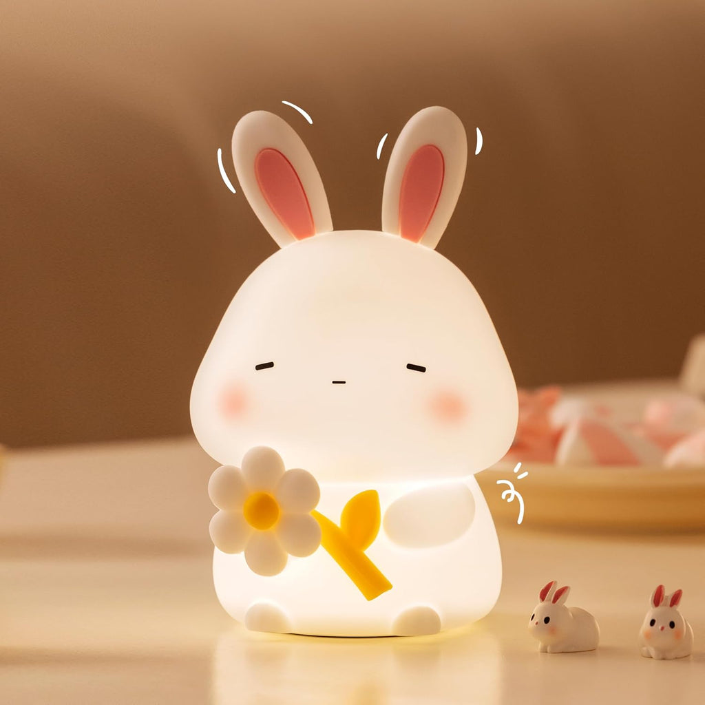 Led Cute Flower Bunny Night Light, Dimmable Timer Kawaii Lamps, Super Squishy Silicone USB Rechargeable Touch Control Night Lamp, Used…