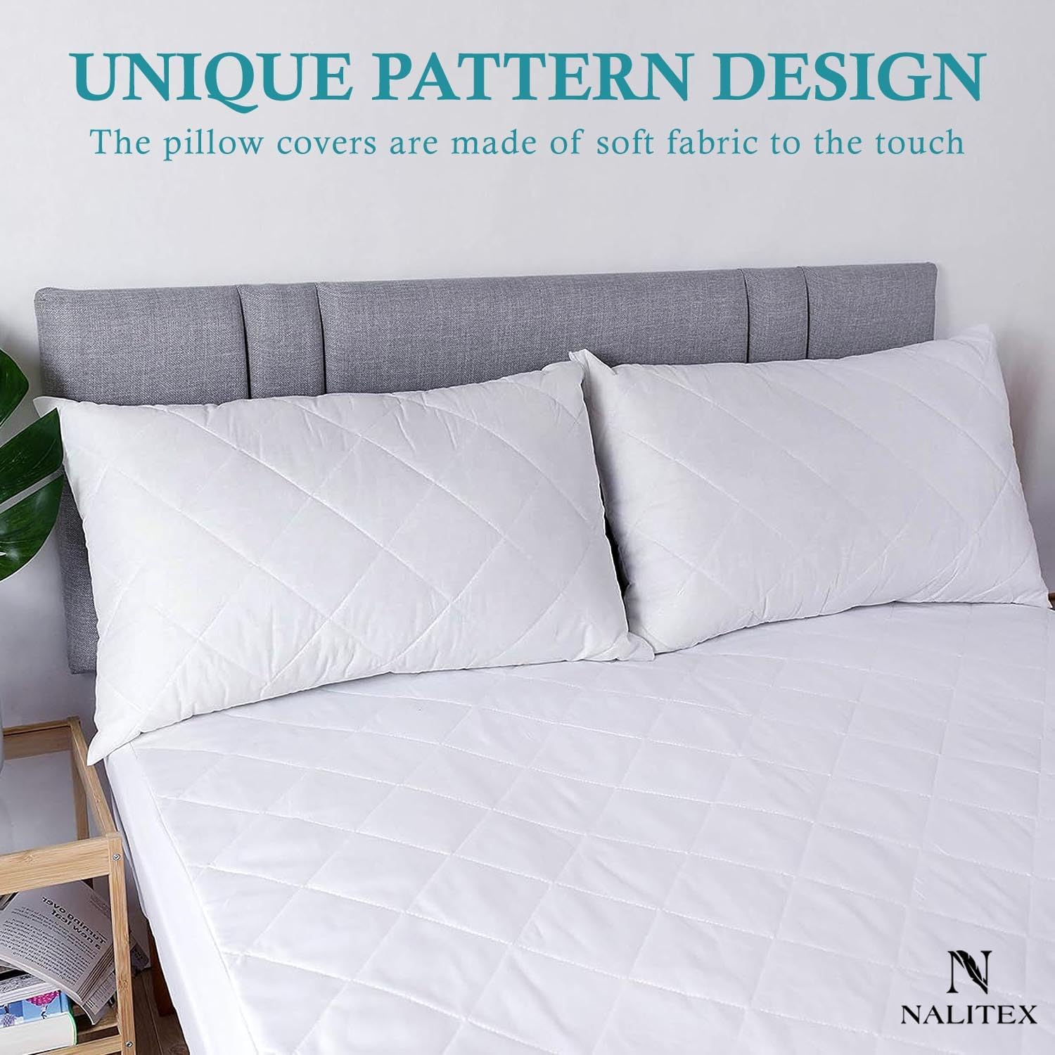 Nalitex Waterproof Pillow Protector with Zipper Style (2 Pack, White) Pillow Covers Luxury Queen Pillow Protectors Breathable and Ultra Sof…