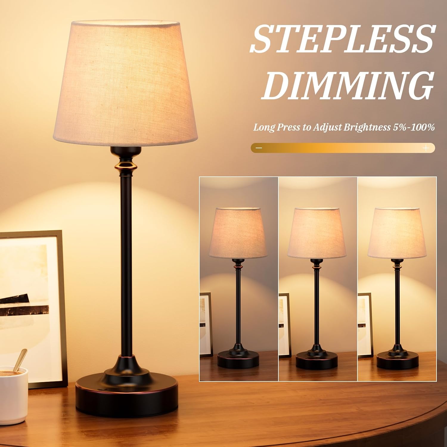 Cordless Table Lamp Rechargeable Bronze - 1 Pack Brass 4000mAH Battery Operated Lamp for Decor, 3000K Stepless Dimming Touch Control…