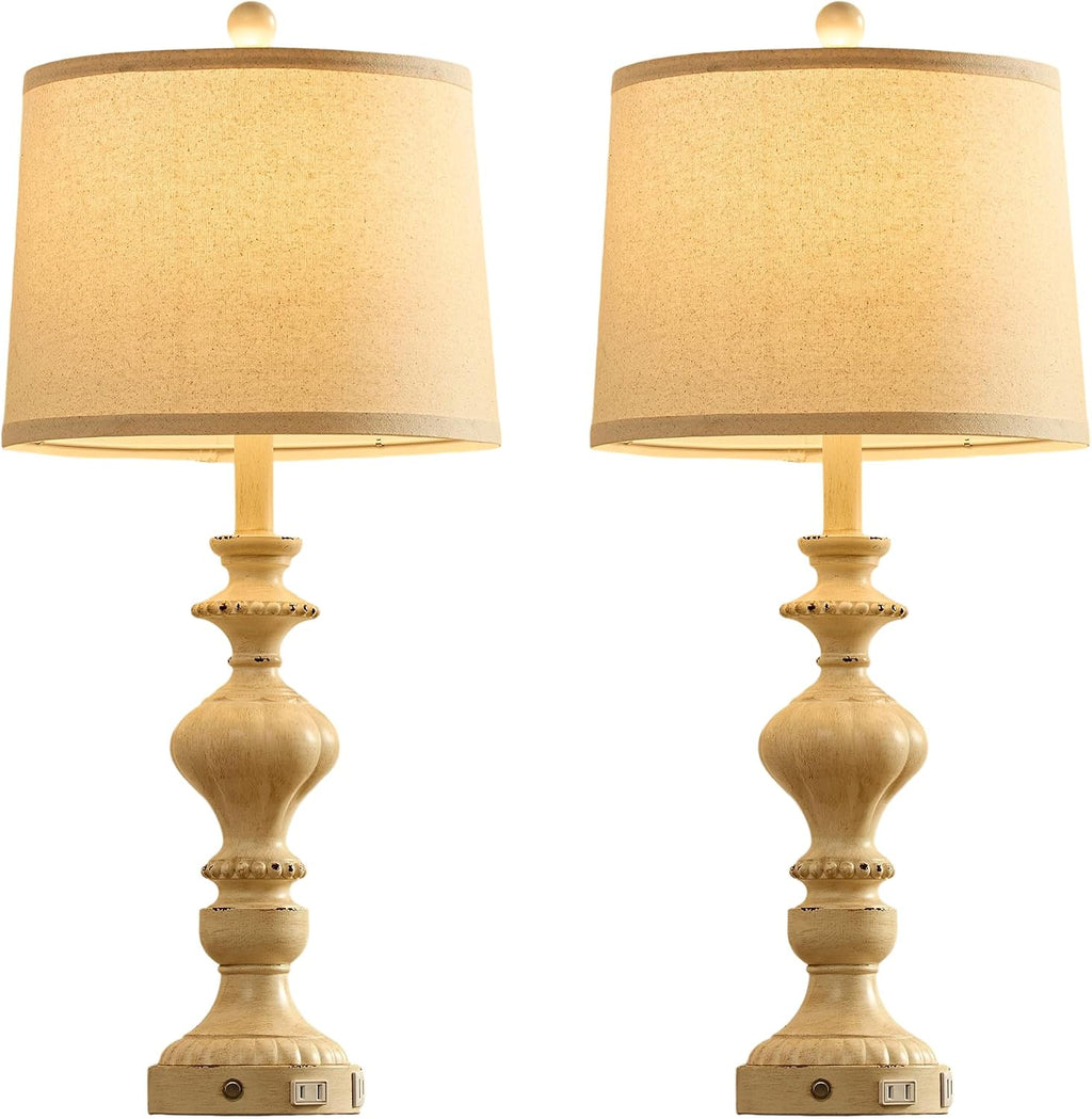 SAIWEYA 27.5" Farmhouse Table Lamps Set of 2 Bedside Nightstand Lamp with USB C+A Ports & AC Outlet, 3 Way Dimmable Touch Lamps for…