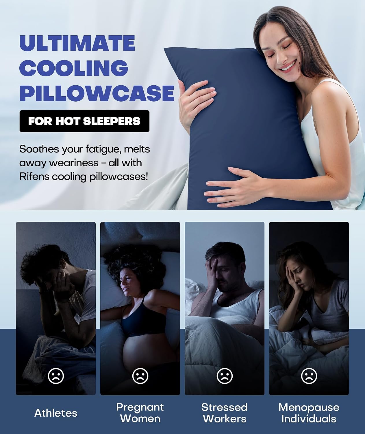 Rifens Ice Cooling Pillowcase for Hot Sleepers, Instantly Cool, Stays Cold All Night, Softer Than Silk Pillow Cases, Pillow Covers with Inv…