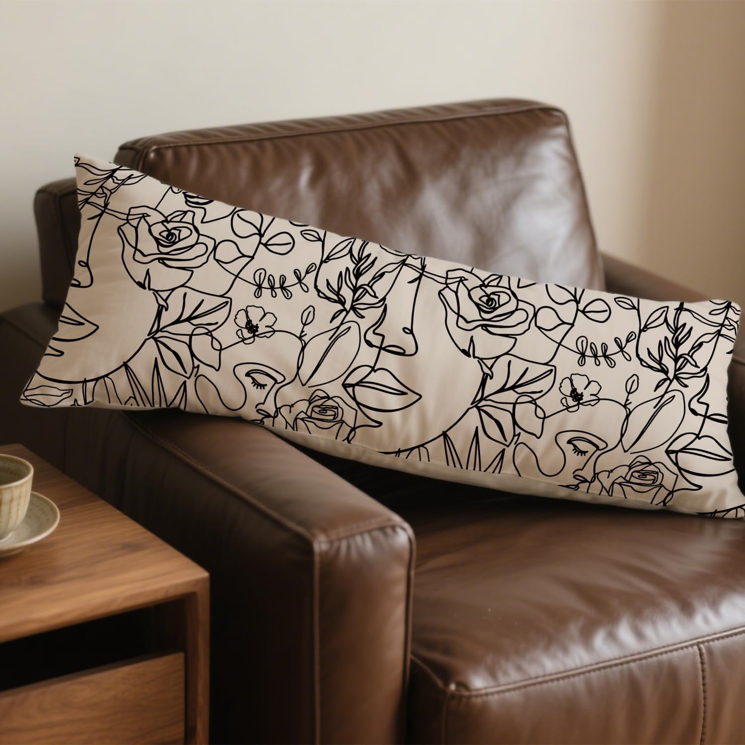 Modern Abstract Women Faces 20x54 Body Pillow Cover, Modern Boho Room Decor, Minimalist Boho Botanical Flower Aesthetic Decorative Long…