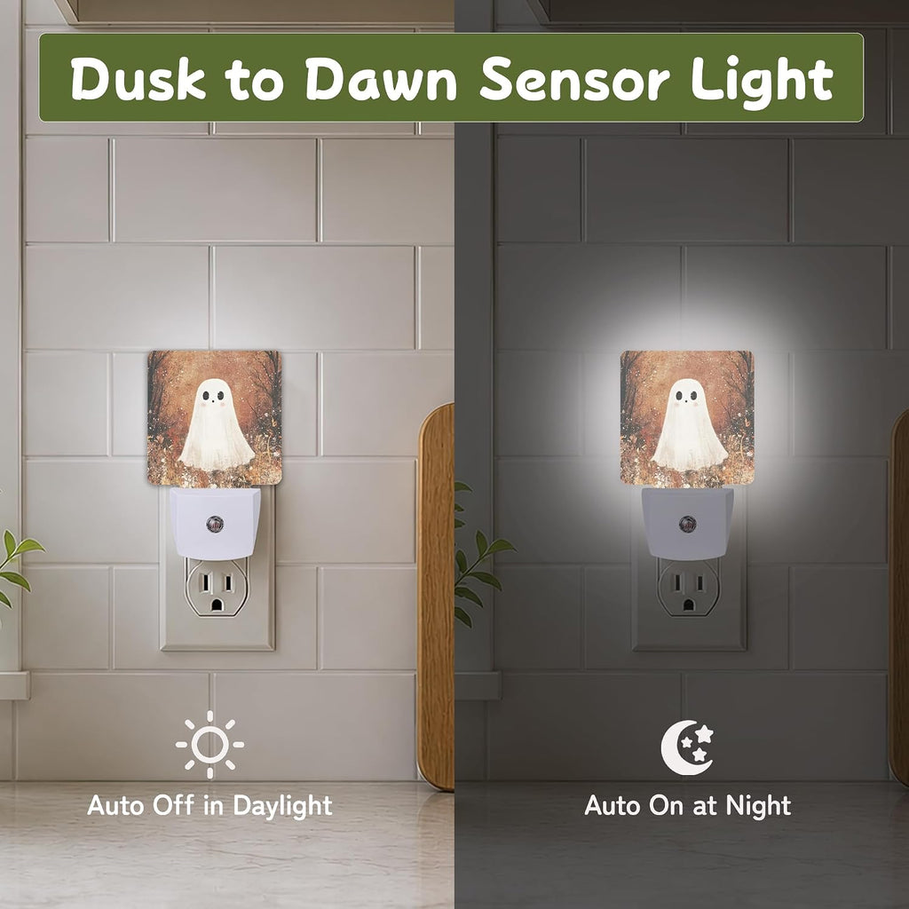 Cute Halloween Ghost Night Lights Plug into Wall, Night Light for Bedroom Bathroom Hallway Kitchen, Auto Dusk to Dawn Sensor Decorative…