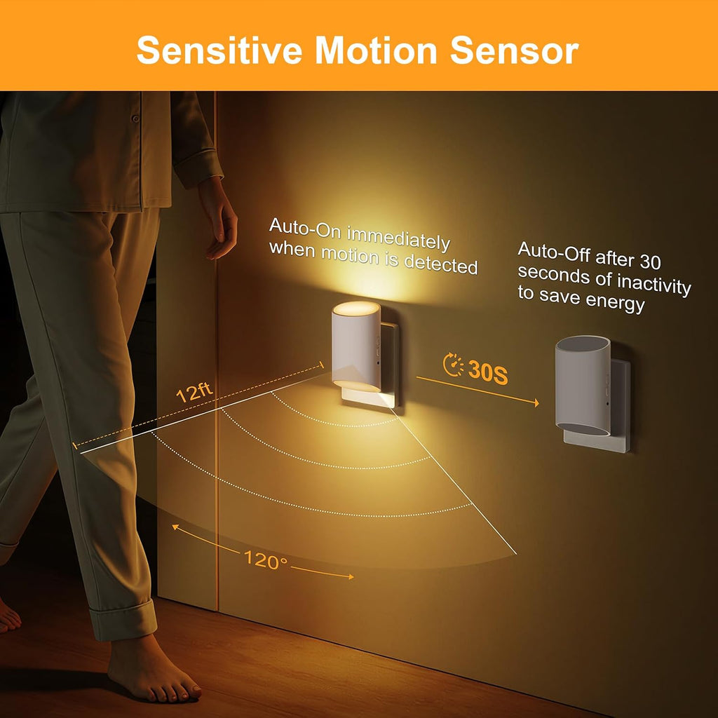 LED Night Light Plug into Wall with Motion Sensor & Dusk to Dawn Sensor, Soft White 3000K, 1-100LM Adjustable Brightness, Nightlights for…