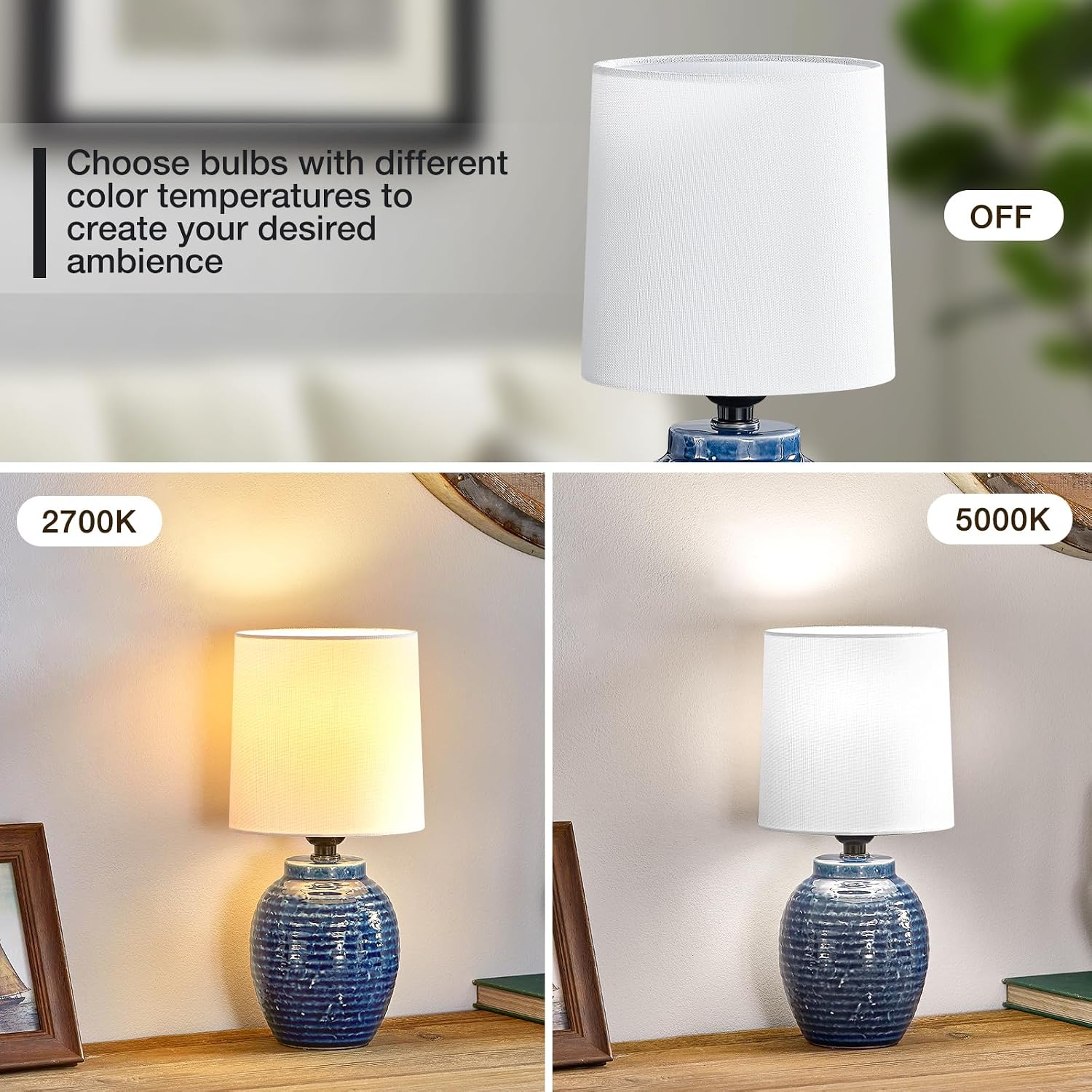 EJIAXIN Table Lamps Set of 2-13.75" Small Bedside Lamps - Classic Farmhouse Ceramic Table Lamp for Bedroom, Living Room, Nightstand…
