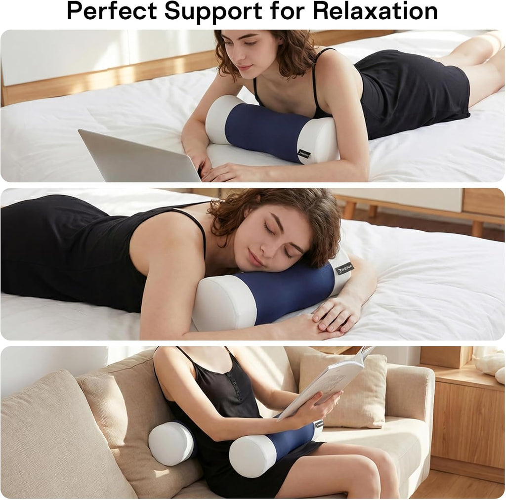 Neck Roll Pillow - Memory Foam Round Neck Pillow - Ergonomic Cervical Roll Pillow, Breathable & Removable Cover - Multi-Use Bolster…