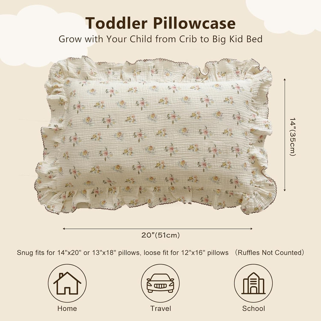BuLuTu Cotton Muslin Kids Toddler Pillowcase with Cute Azalea Flowers Pattern Super Soft Crib Nursery Pillowcase for Boys, Girls, Bedding…