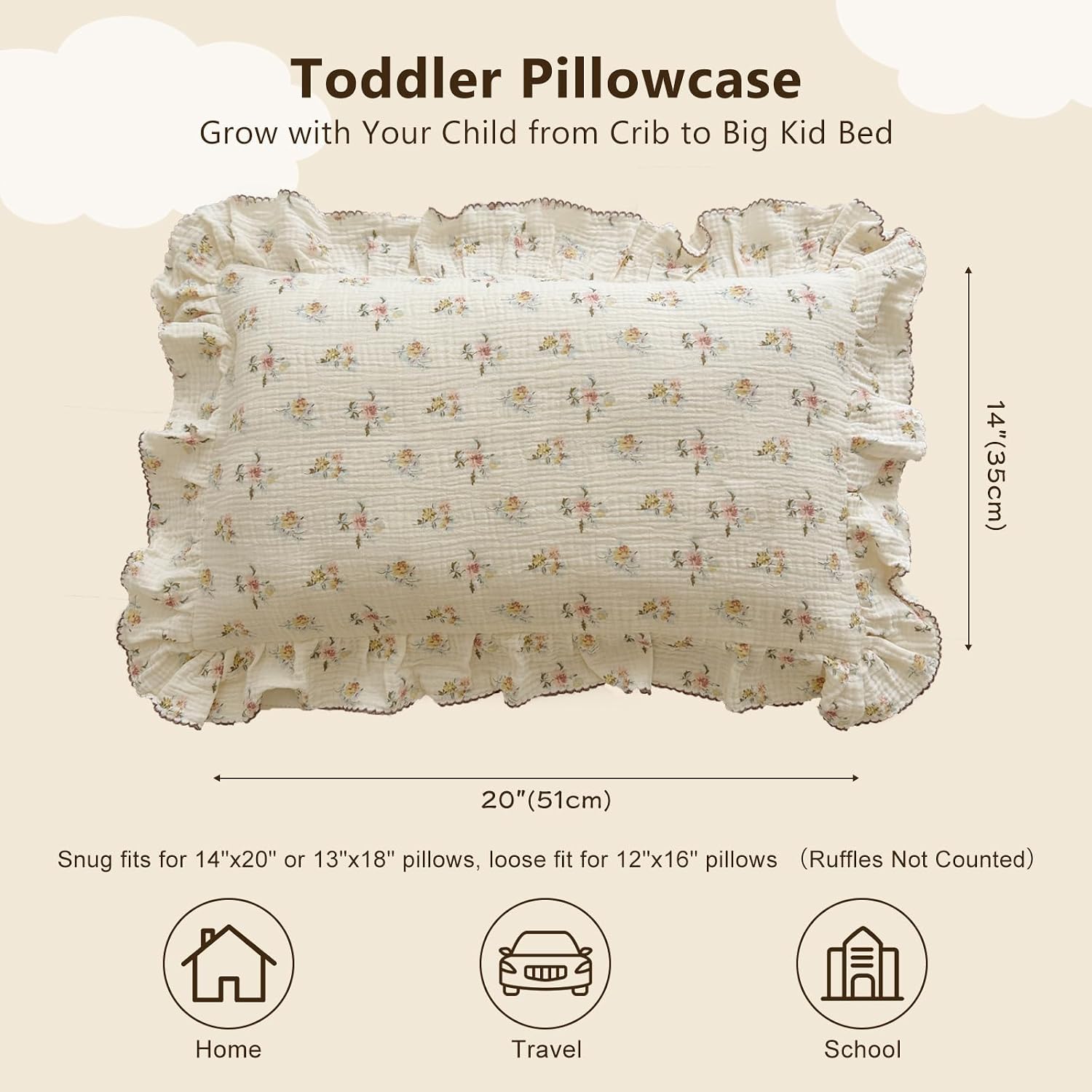 BuLuTu Cotton Muslin Kids Toddler Pillowcase with Cute Azalea Flowers Pattern Super Soft Crib Nursery Pillowcase for Boys, Girls, Bedding…