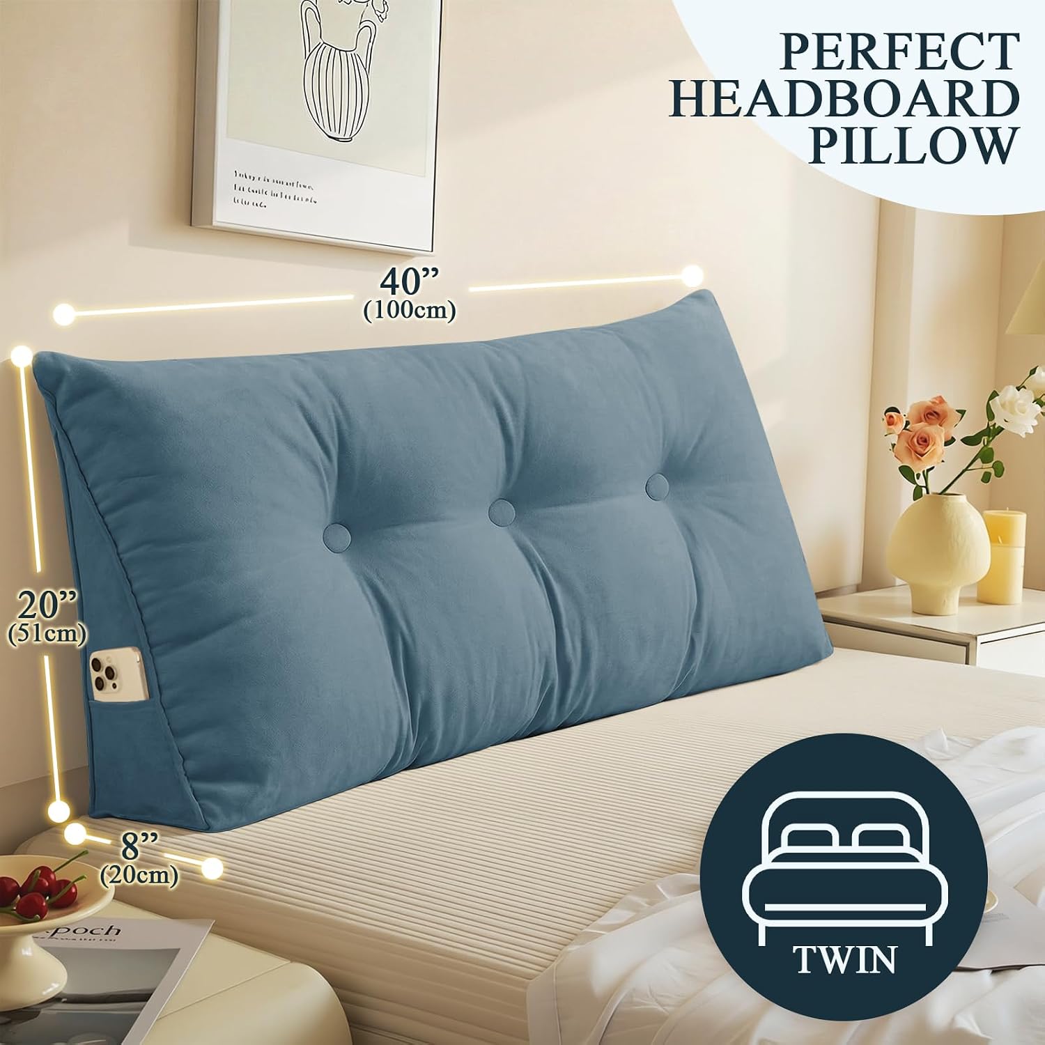 DANGHOOGY Headboard Pillow Twin, Large Triangular Wedge Headboard Pillow for Reading and Resting, Backrest Positioning Support Pillow…