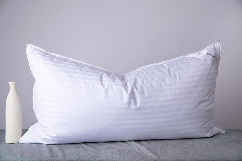 King Size Goose Down Feather Hotel Collection Bed Pillows for Sleeping One Pillow for Back, Stomach or Side Sleepers Stripe White Color