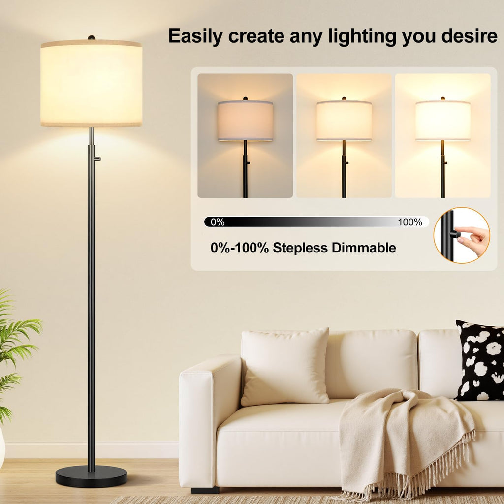 Nintiue 【Upgraded】 Dimmable Floor Lamp for Living Room, 11W LED Bulb Included, Modern Standing Lamp, Tall Pole Light with Linen Shade for…