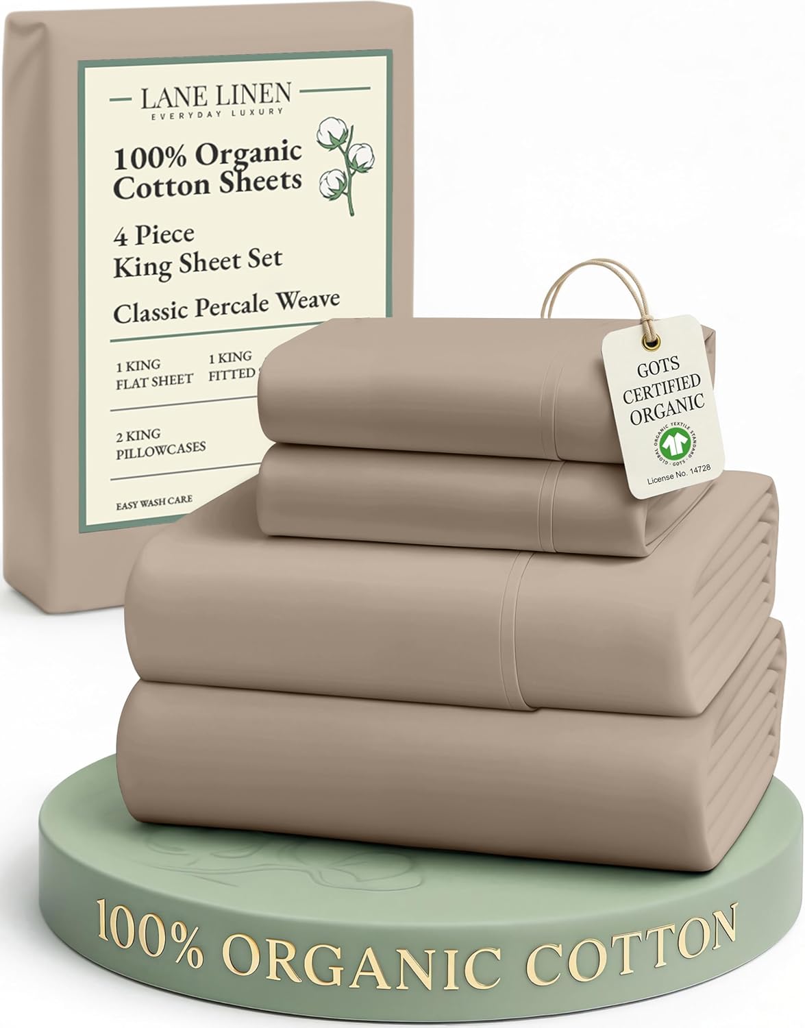 LaneLinen LANE LINEN 100% Organic Cotton Sheets Set, Long- Staple Percale Weave Ultra Soft - Bedding Sheets for Bed, GOTS Certified, Fits M…