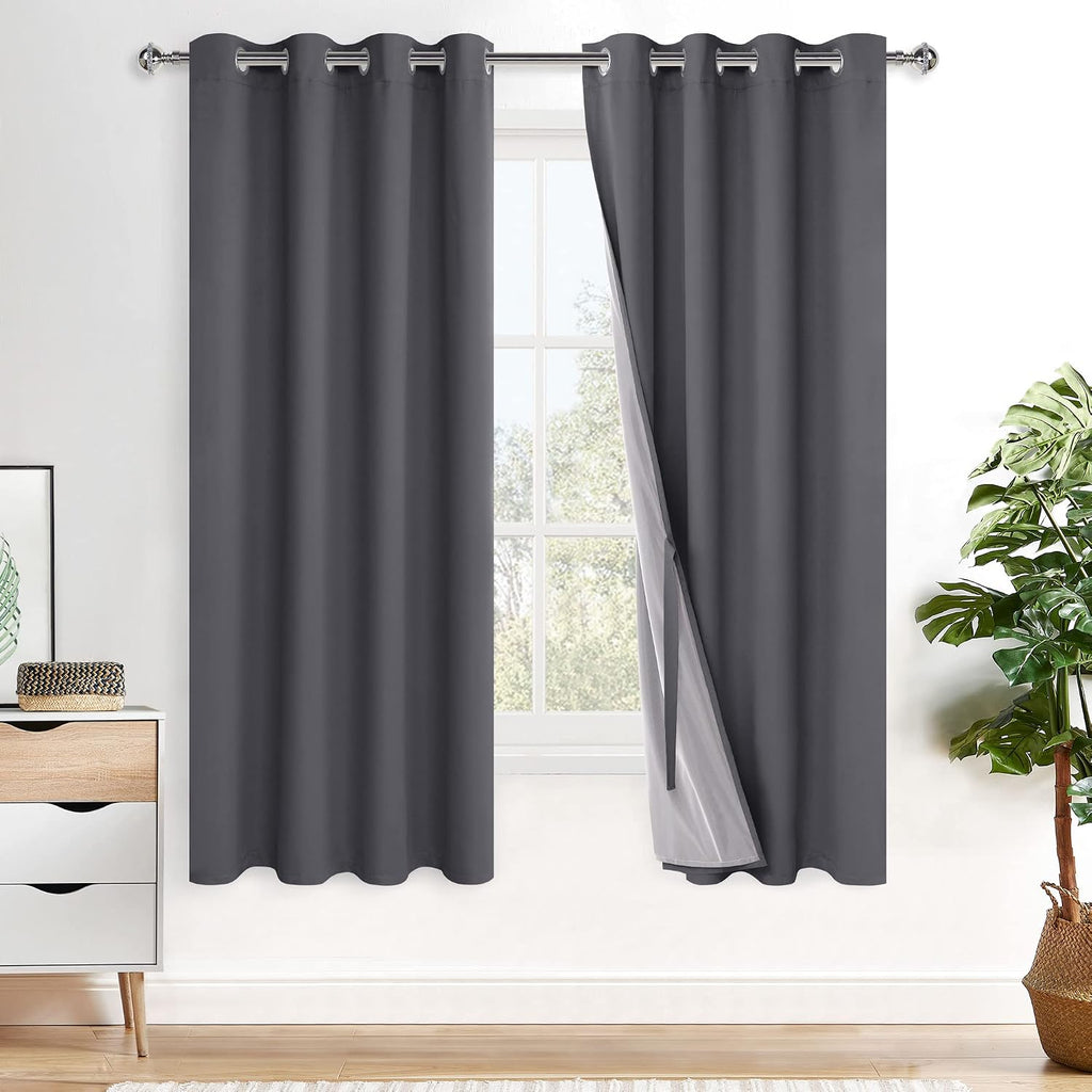 Xwzo Full Shading Blackout Curtains 72 Inches Length - Heat and Light Blocking Ring Top Window Drapes with Black Liner Backing for Bedroom…