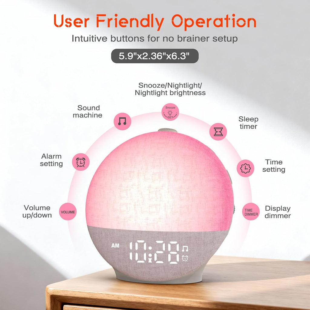 Sunrise Alarm Clock White Noise Machine, Sunset Simulation, 30 Soothing Sounds, 12 Color Night Light, Dimmable Sunlight Lamp Wake Up…