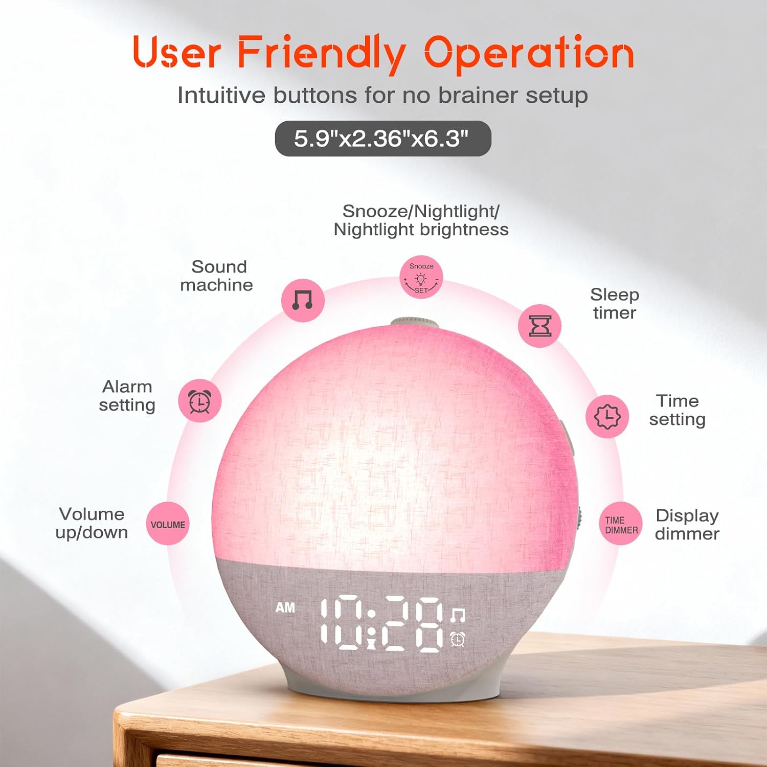 Sunrise Alarm Clock White Noise Machine, Sunset Simulation, 30 Soothing Sounds, 12 Color Night Light, Dimmable Sunlight Lamp Wake Up…