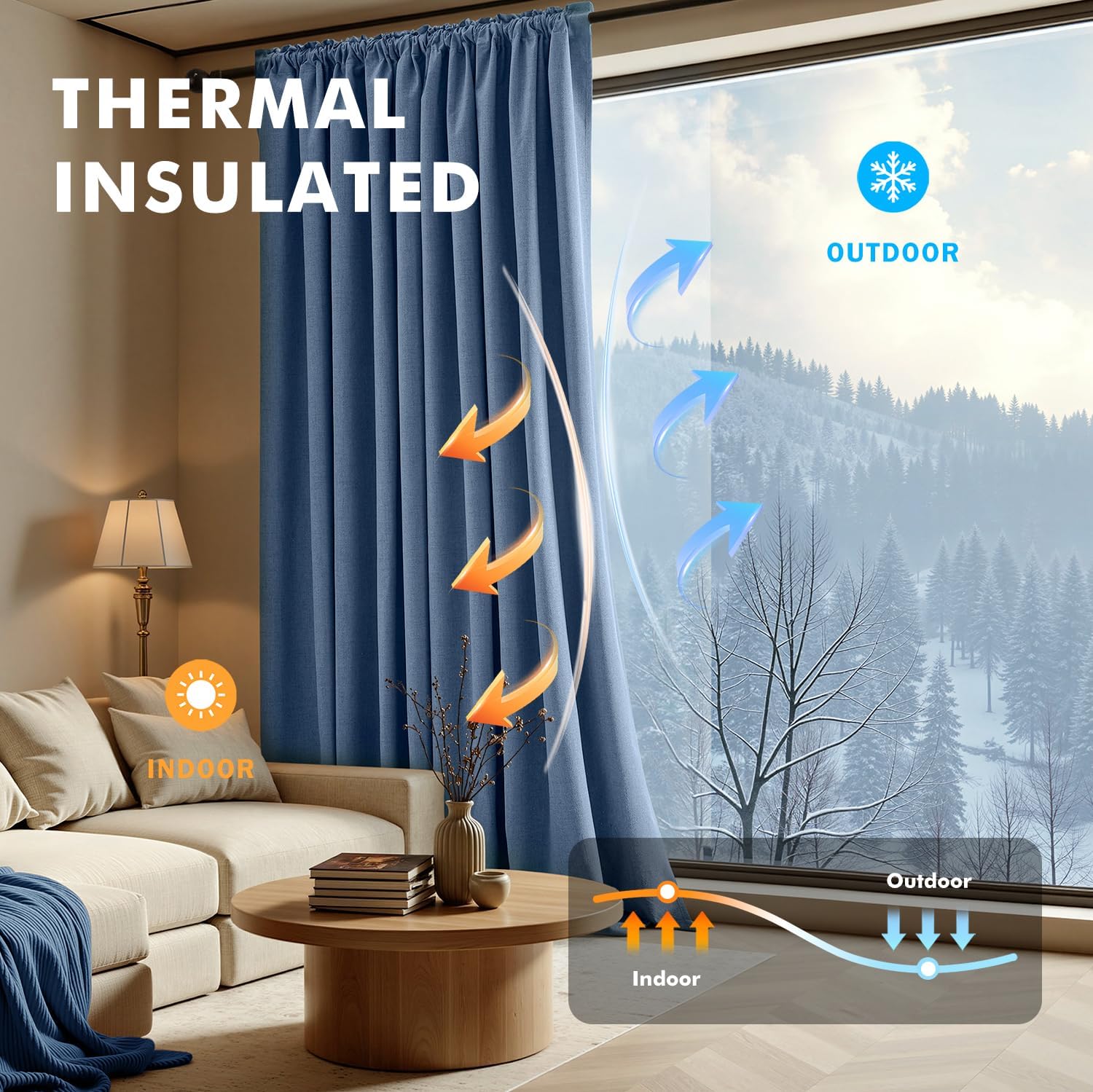Miulee 100% Blackout Linen Curtains for Bedroom, Blue Solid Luxury Decor Thermal Insulation Room Darkening Drapes for Living Room Nursery B…