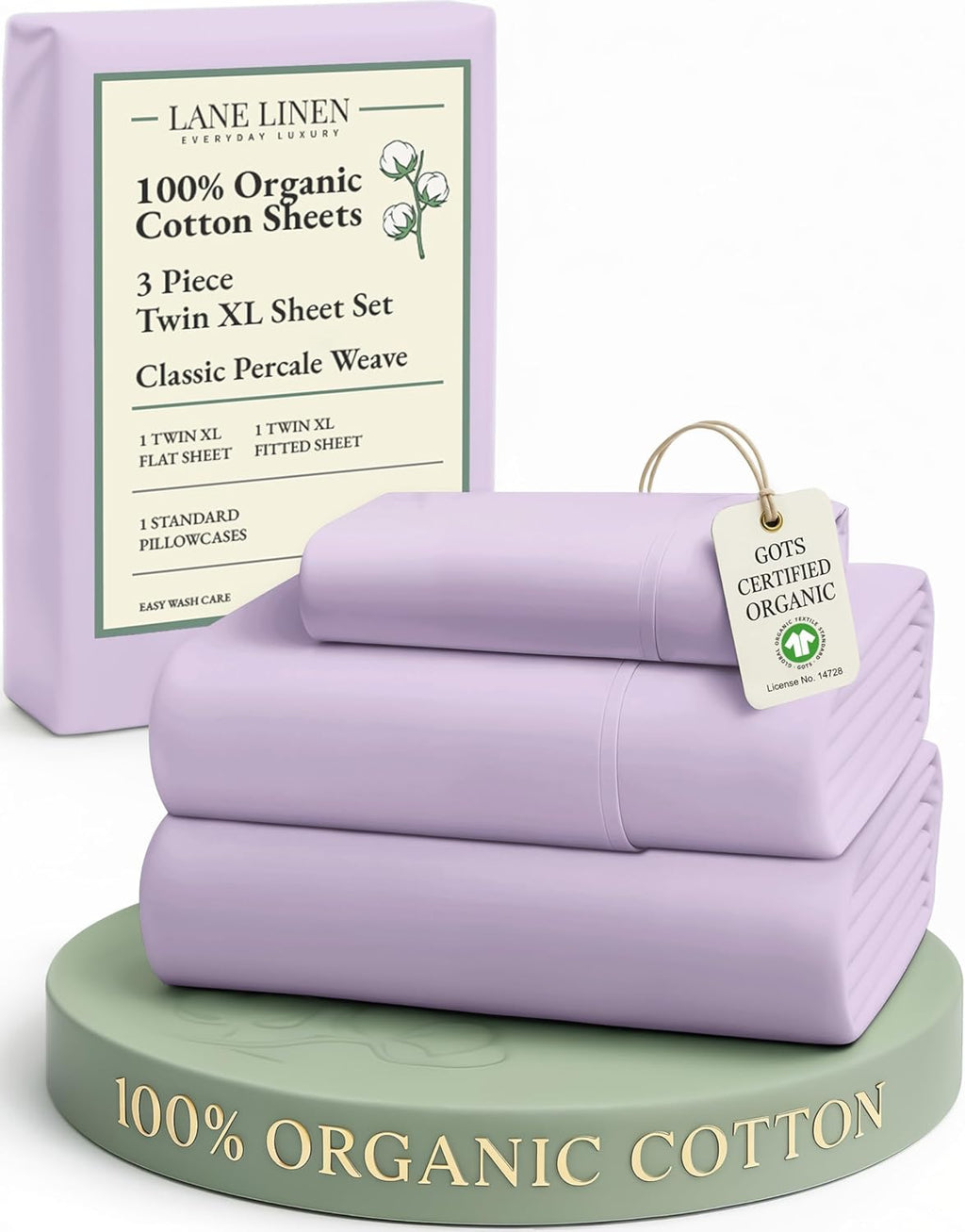 LaneLinen LANE LINEN 100% Organic Cotton Sustainably Produced Extra Large Twin Sheets for Hospital Bed, Fully Elasticized Reinforsed Seams,…
