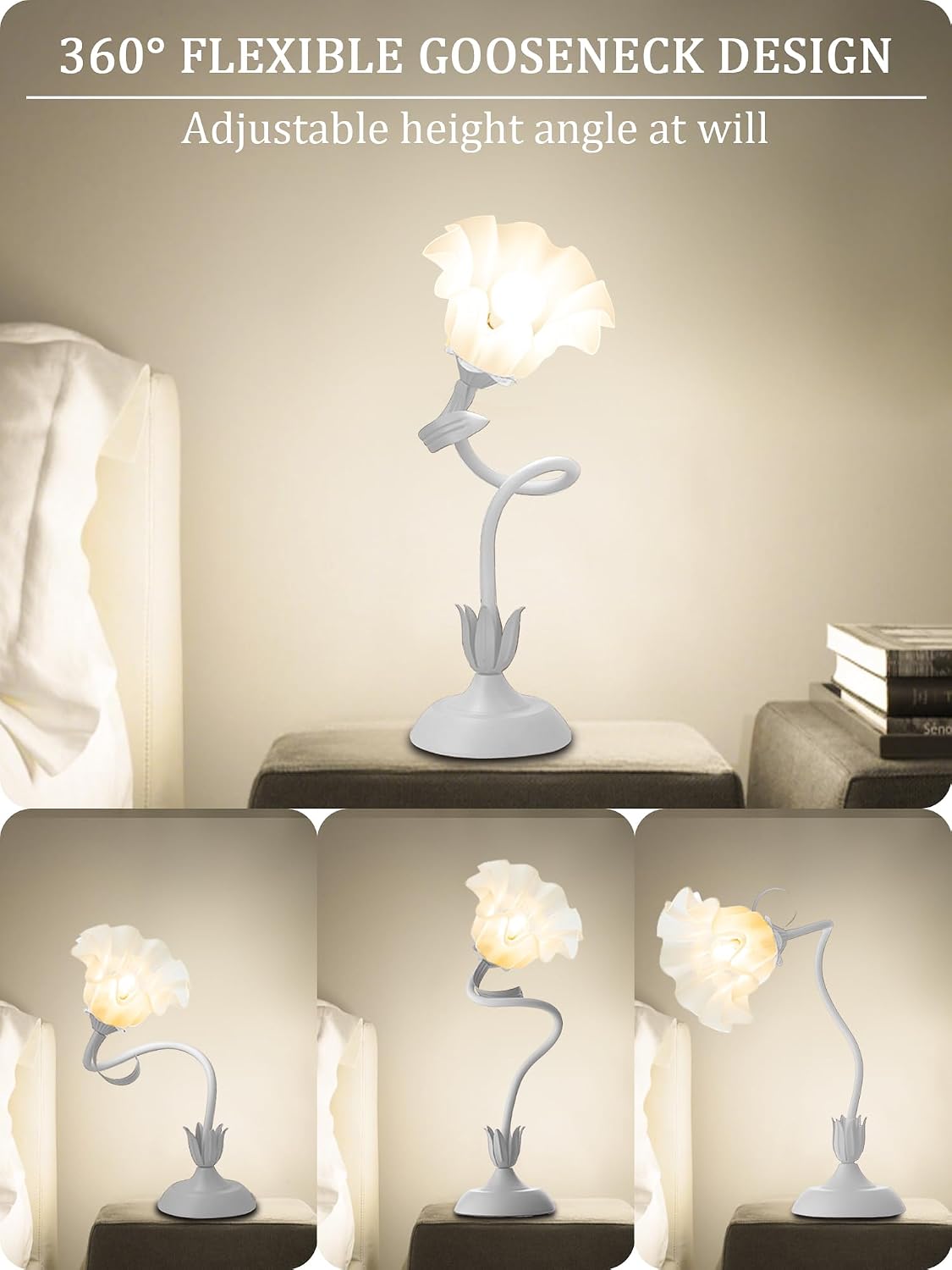 Aqdzcnf Flower Table Lamp, LED Reading Light Bedside Vintage Flower Night Light,3 Colors Modes Kawaii Bedside Lamps Decor, Living Room Bedroo…