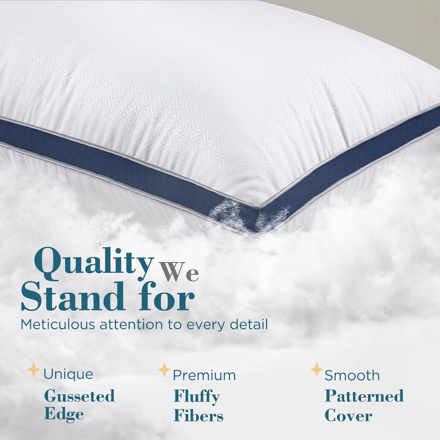 viewstar Bed Pillows Queen Size Set of 2, Firm Support Down Alternative Gusseted Pillows for Side, Back, or Stomach Sleepers, Navy