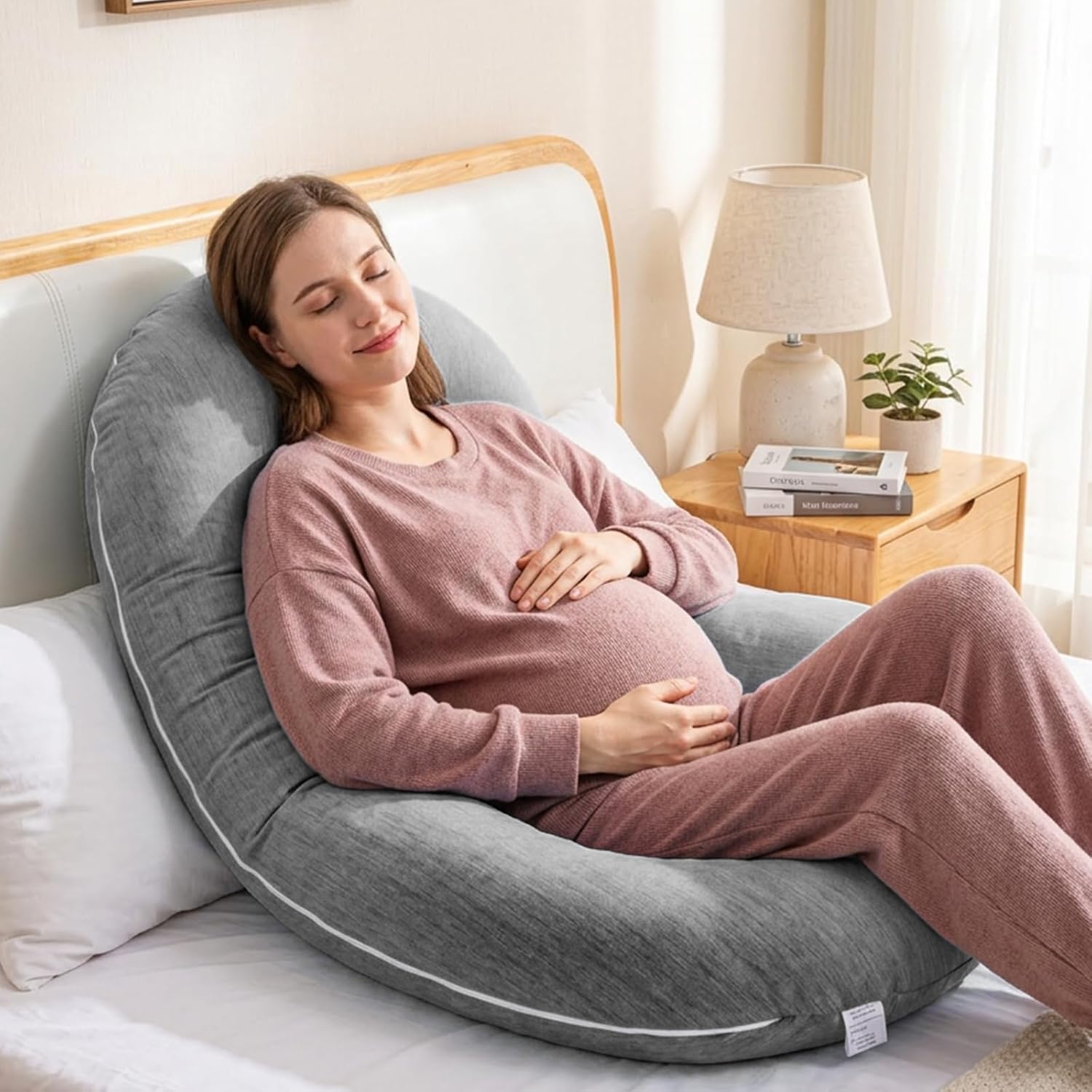 1 MIDDLE ONE Pregnancy Pillow, C Shaped Full Body Pillow for Maternity Support, Pregnant Women Sleeping Pillow with Cover (Cooling Grey)