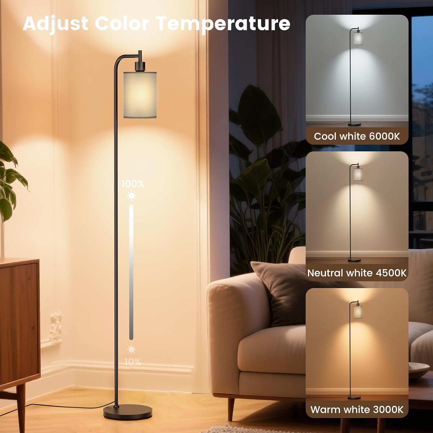 SIBRILLE Floor Lamp with Linen Shade, Dimmable Tall Standing Lamp with Remote Control & 3 Color Temperatures, Modern Floor Lamps for…