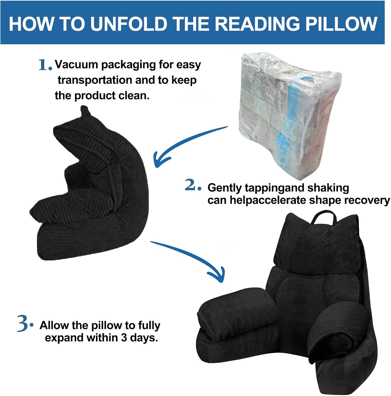 RRPAHWTV Reading Pillow for Bed with High Arm Rests, Back Support Pillow for Sitting Up in Bed with Shredded Memory Foam for Reading, TV…