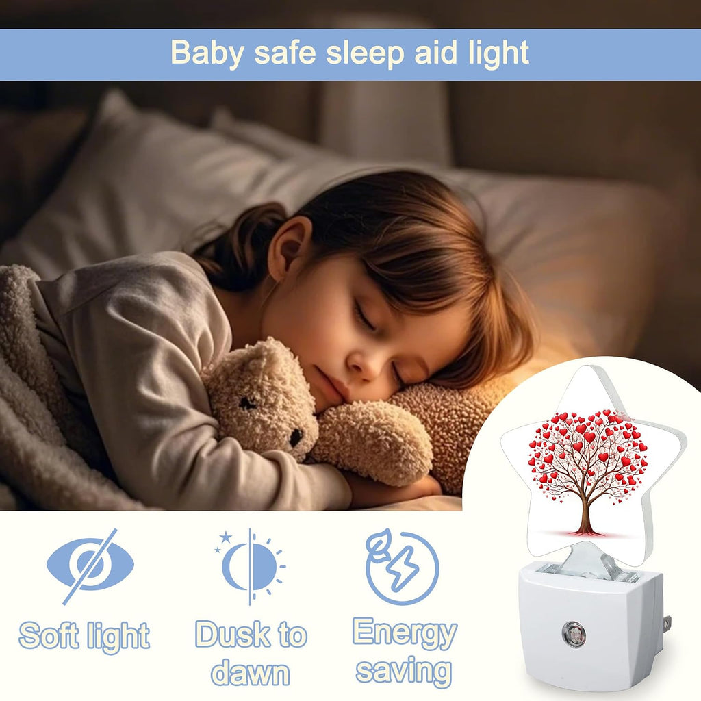 Snowmolle Tree of Love Night Light, Red Love Heart Plug-in Star Night Lights with Dusk-to-Dawn Sensor for Bedroom, Bathroom, Living Room Sleep…