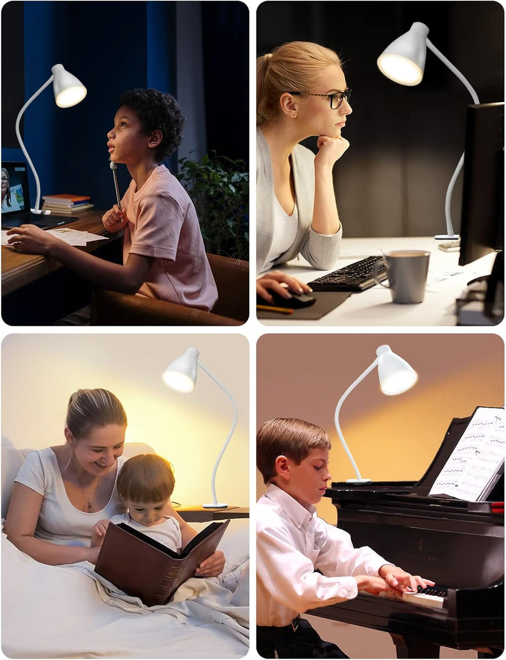 Bohon Clamp Lamp Reading Light 5 Color Modes 10 Brightness Dimmer Bedside Lamp 10W 38 LED Desk Lamp with Auto Off Timer 360° Flexible Goose…