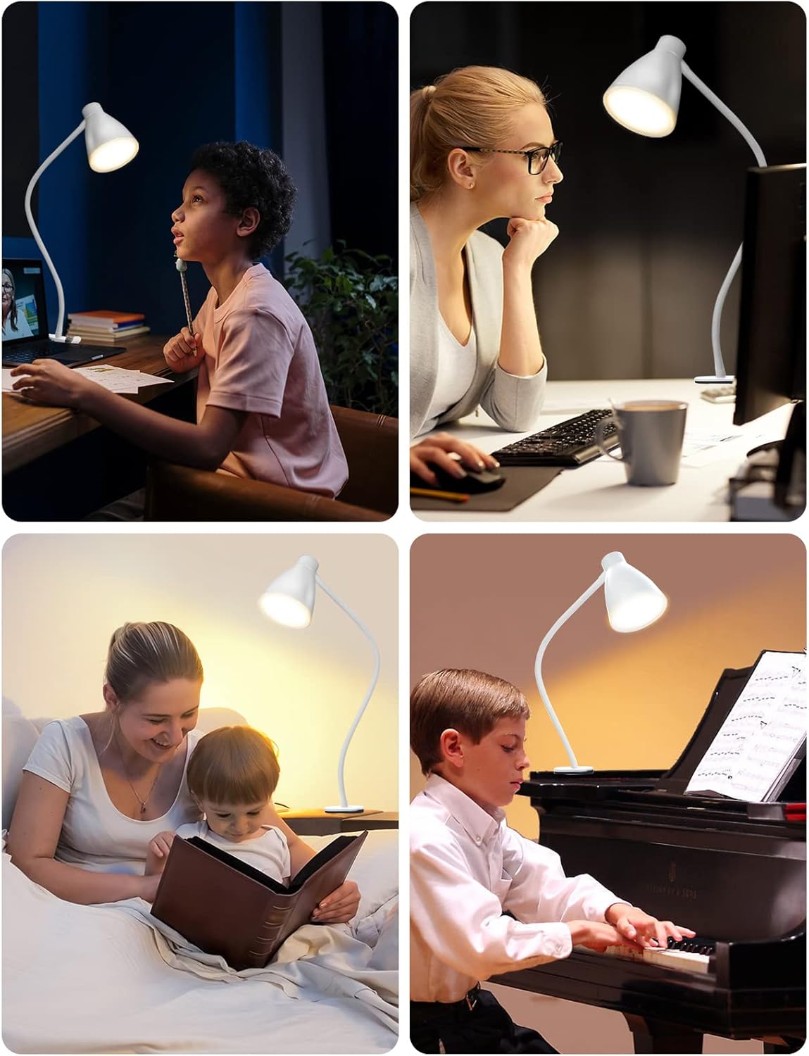 Bohon Clamp Lamp Reading Light 5 Color Modes 10 Brightness Dimmer Bedside Lamp 10W 38 LED Desk Lamp with Auto Off Timer 360° Flexible Goose…