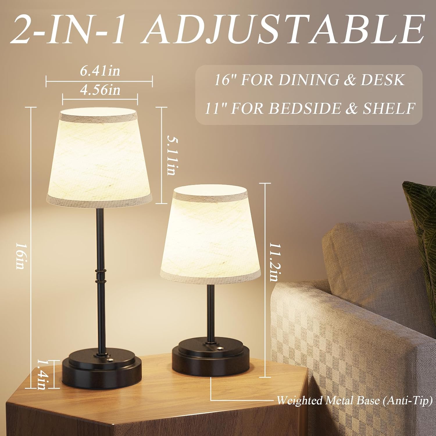 Cordless Table Lamp Rechargeable Black - 2 Pack 7500mAH Battery Operated Lamp for Decor, 3000K Stepless Dimming Touch Control Wireless…