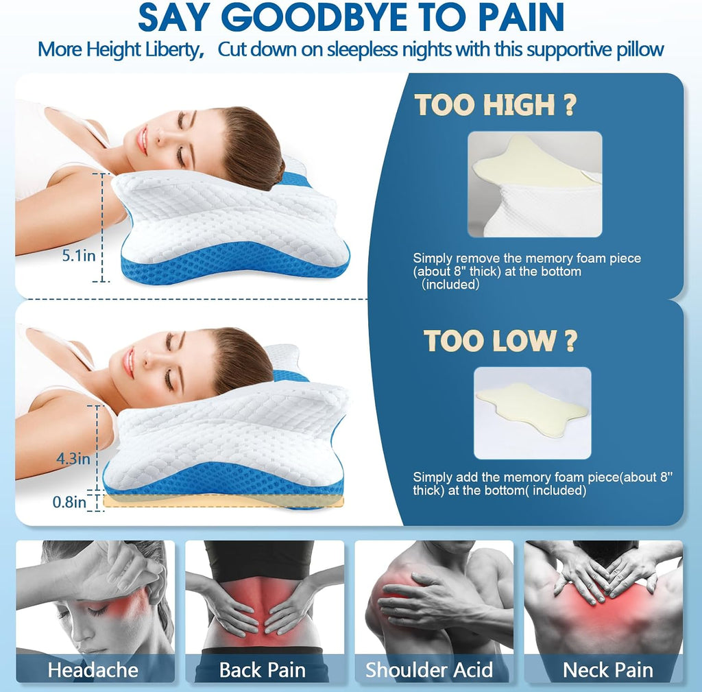 CHxxy Memory Foam Pillows, Cervical Pillow for Neck and Shoulder, Ergonomic Contour Bed Pillow, Soft for Side Sleep Stomach Sleeping and B…