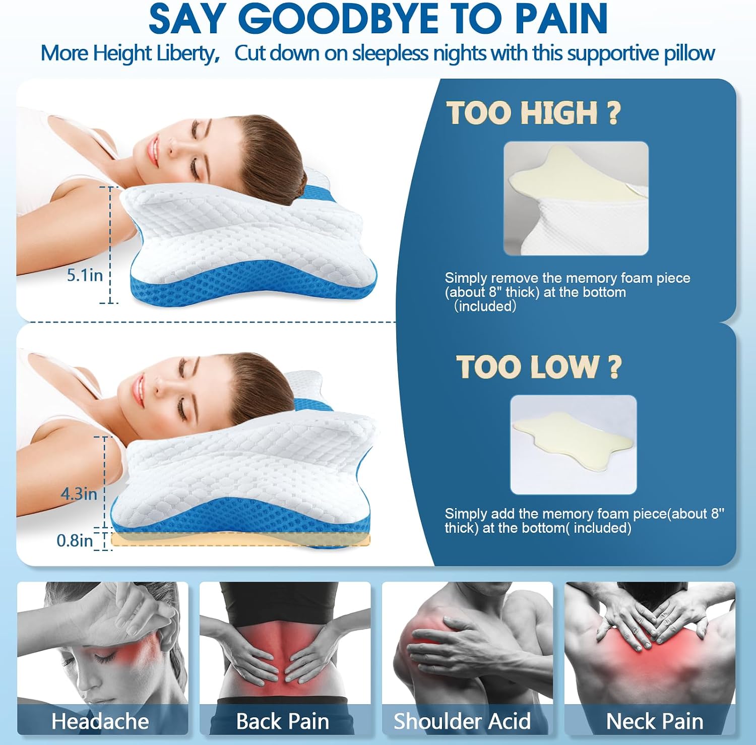 CHxxy Memory Foam Pillows, Cervical Pillow for Neck and Shoulder, Ergonomic Contour Bed Pillow, Soft for Side Sleep Stomach Sleeping and B…