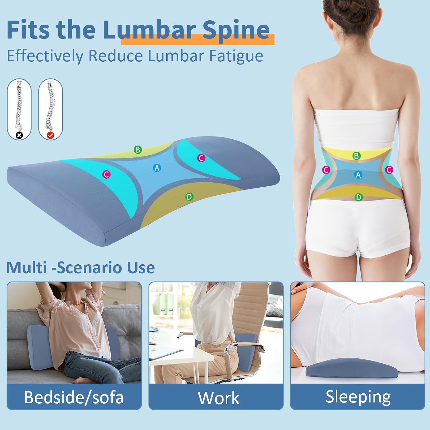 VamorryDirect vamorry Lumbar Pillow for Sleeping, Lumbar Support Pillow for Bed for Back, Memory Foam Lower Back Pillow for Bed, Back Supp…